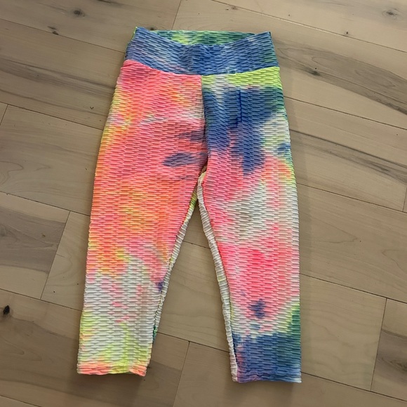 Pants - Scrunch Butt Rainbow Tie dyed High Waisted Yoga Capris Peach Butt Leggings Small